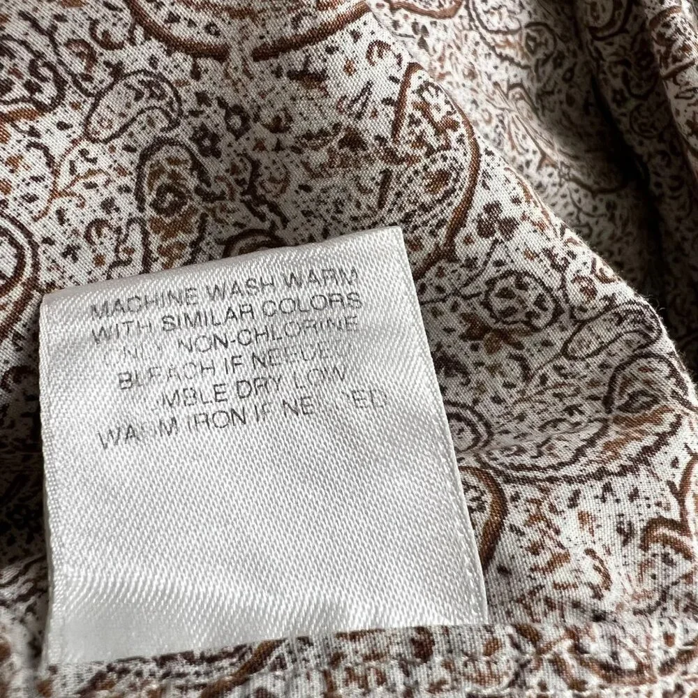 Cremieux Classics Mens Paisley Long Sleeve Button-Up Large Shirt Brown Flip Cuff